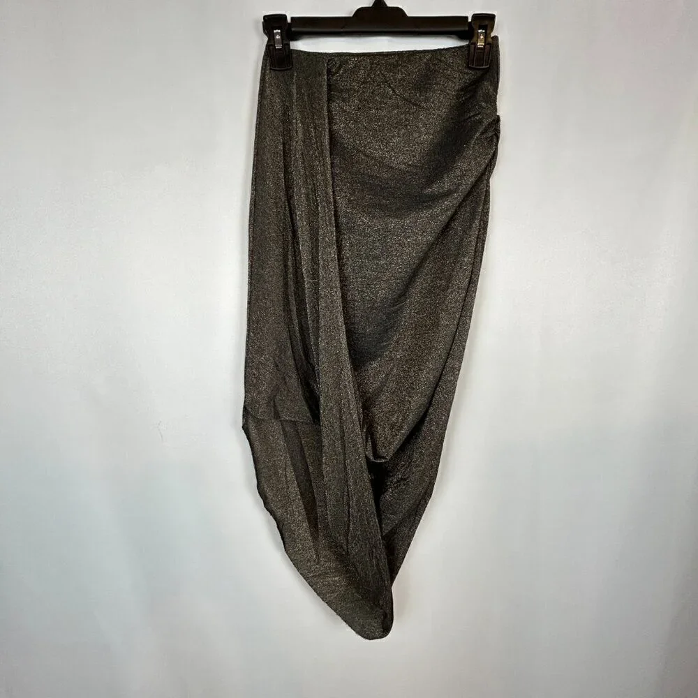 H&M Divided Gold Glitter Black Asymmetric Ruched Elastic Pull On Skirt Size 4